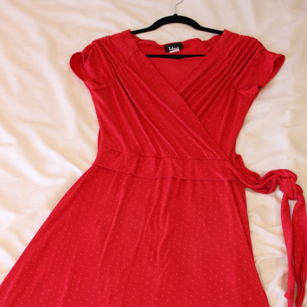 Red Side-Tie Midi Wrap Dress